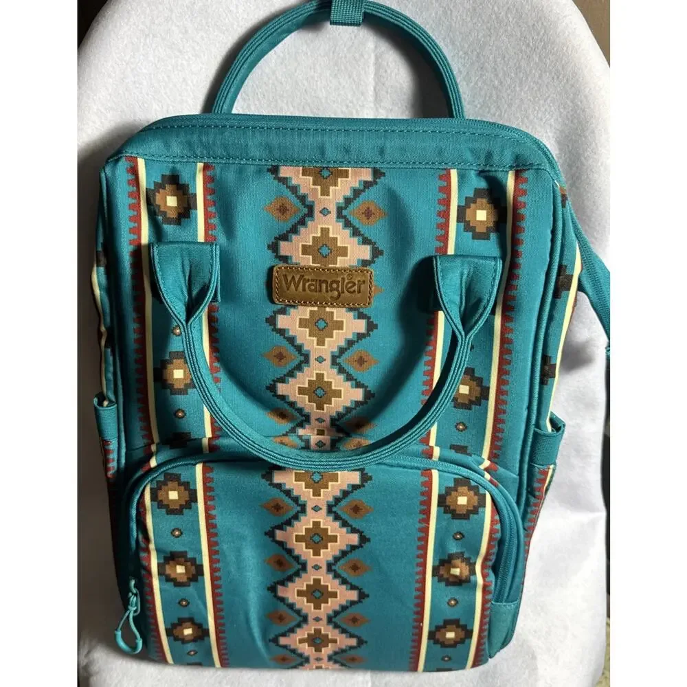 Wrangler Aztec Backpack Organized Turquoise Diaper Bag W/ Stroller Strap NIB
